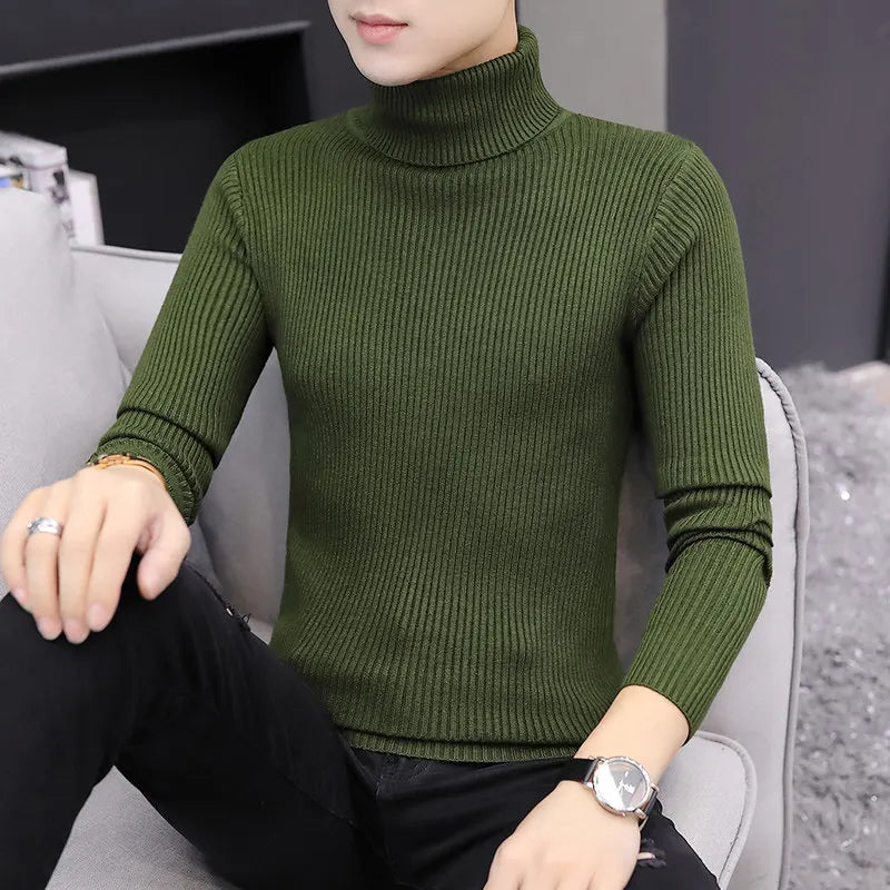 2026 New Men's Burgundy High-Neck Sweater, Winter Black Thermal Pullover Sweaters, Available in Blue, White, Yellow, Green, Gray