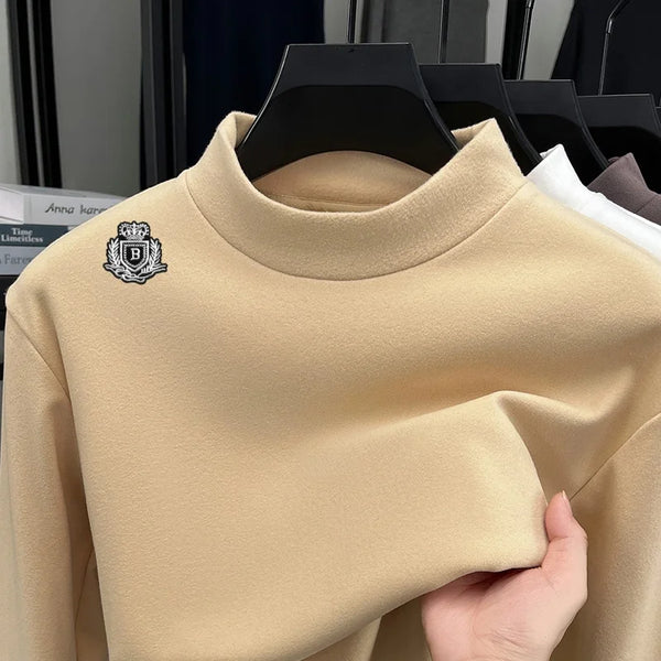 Luxury Man Long-Sleeved T-Shirt Mock Neck Letter Pattern Embroidery Dralon Fabric Autumn Winter New Tops Casual Men's Clothing