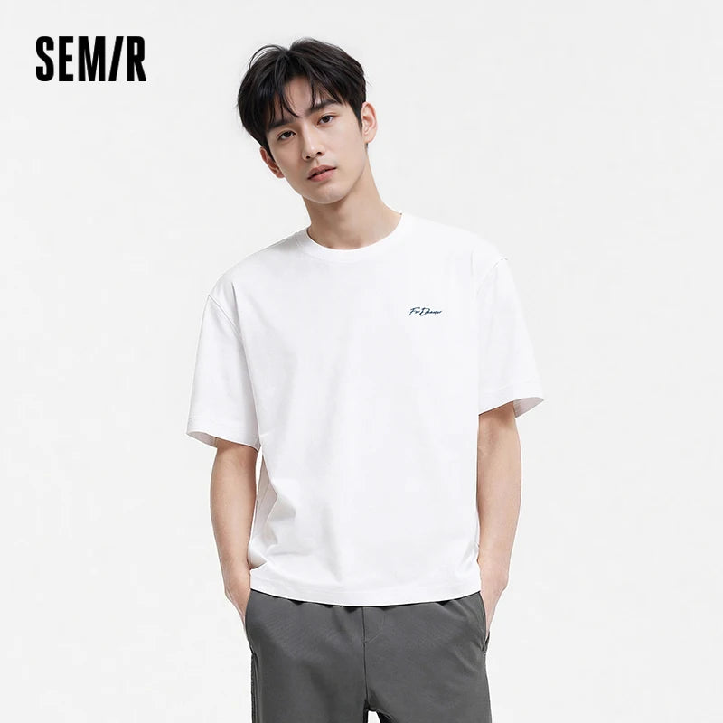 Semir Men Tshirt 2026 Summer New Letter Print Cool Feeling Loose Crew Neck Comfortable Daily Wear Casual Tops