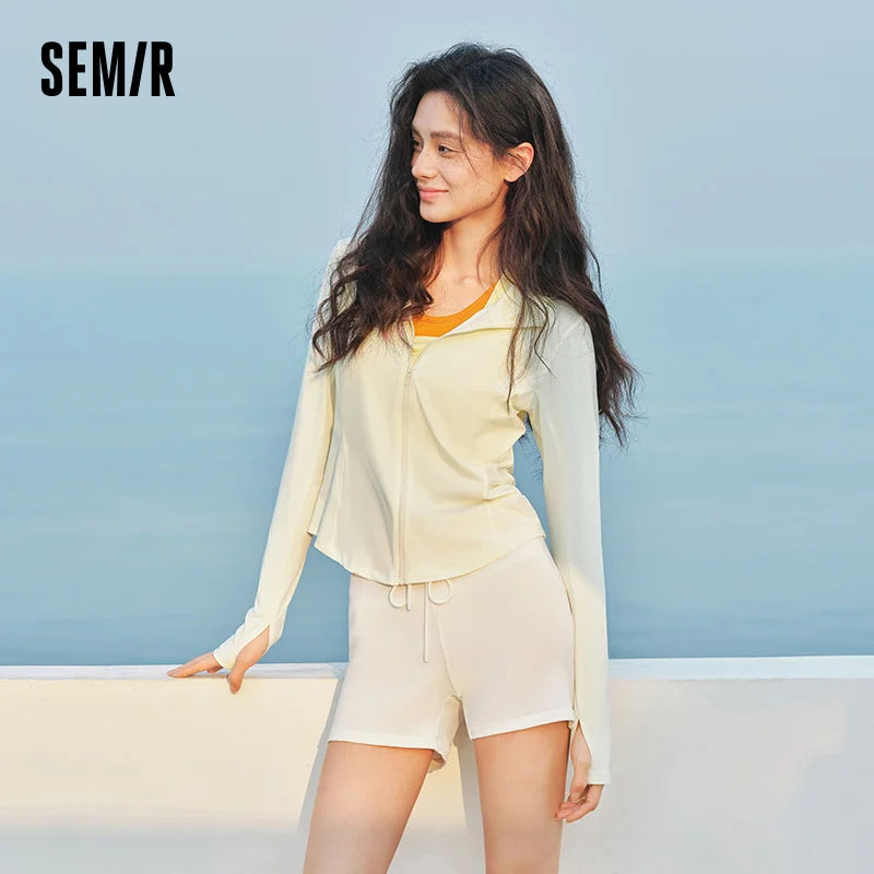Semir Women UV Protection Jacket Short Cool Feeling Mesh Spliced Hooded Regular Shoulder Slim 2026 Outdoor Daily Fashion Wear