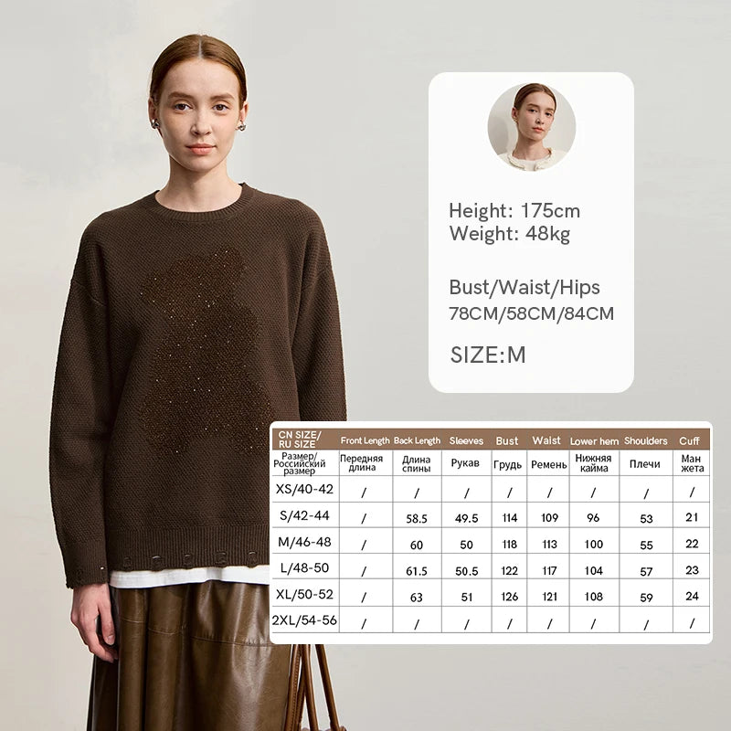 Amii Sweater 2026 Winter New Casual Hollow Out Jacquard Crew Neck Women's Sweater Loose Versatile Long Sleeve Knit Top 12544117