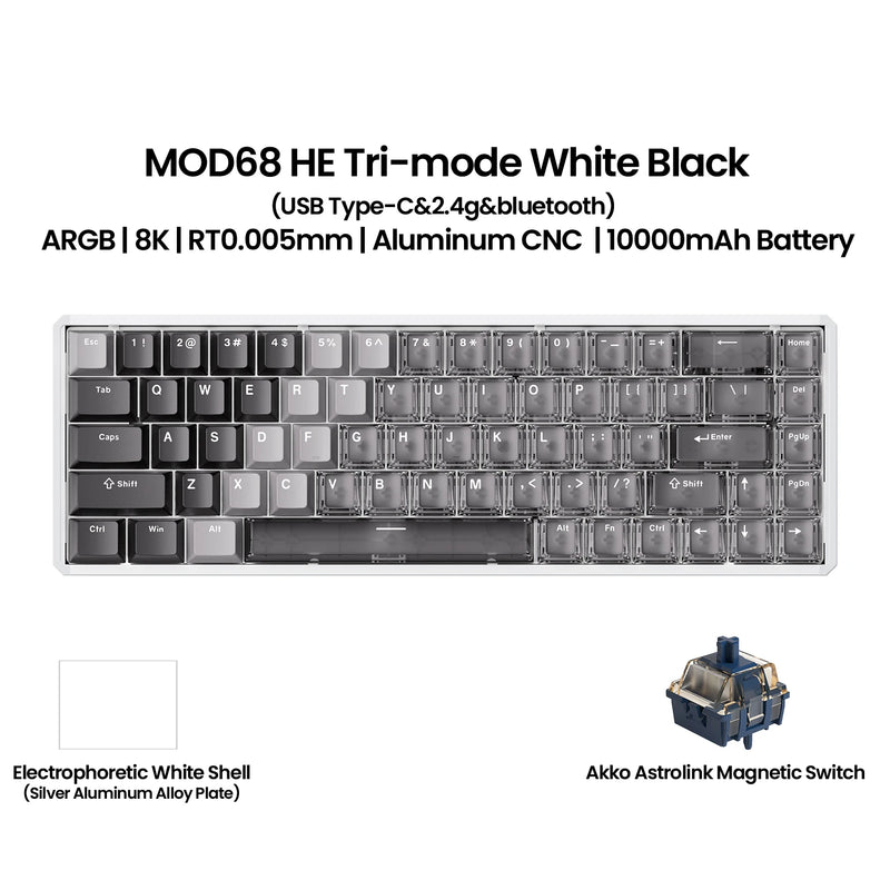 Akko MOD68 HE Keybaord Aluminum CNC 65% Magnetic Switch Rapid Trigger 0.005mm 8K ARGB Gaming Custom Mechanical Keyboard Gasket