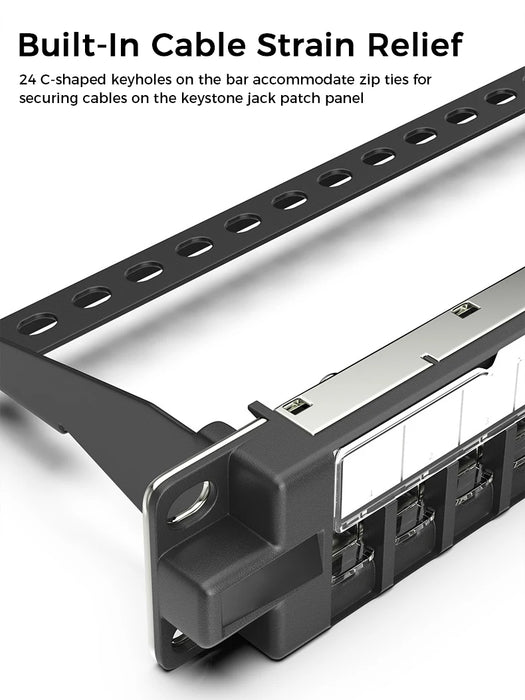 ZoeRax Rackmount or Wall Mount 1U 24 Port Keystone Patch Panel with Dustproof Door 19-inch Blank Patch Panel for Keystone Jacks
