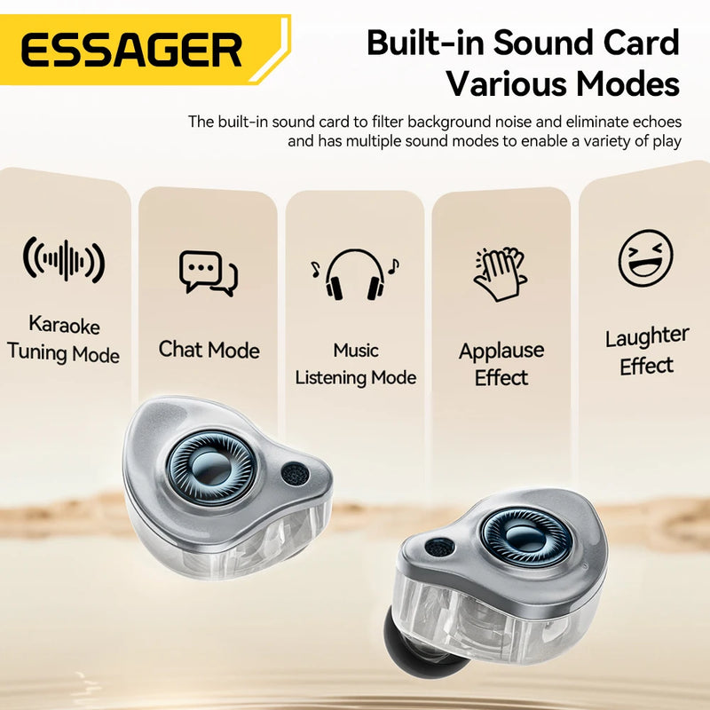 កាសស្តាប់ត្រចៀក Essager Type-C Karaoke ជាមួយនឹងកាតសំឡេងដែលភ្ជាប់មកជាមួយ HIFI Stereo Music កាសស្តាប់ត្រចៀកមានខ្សែ ជាមួយមីក្រូហ្វូន សម្រាប់ច្រៀង/ផ្សាយផ្ទាល់/លេងហ្គេម