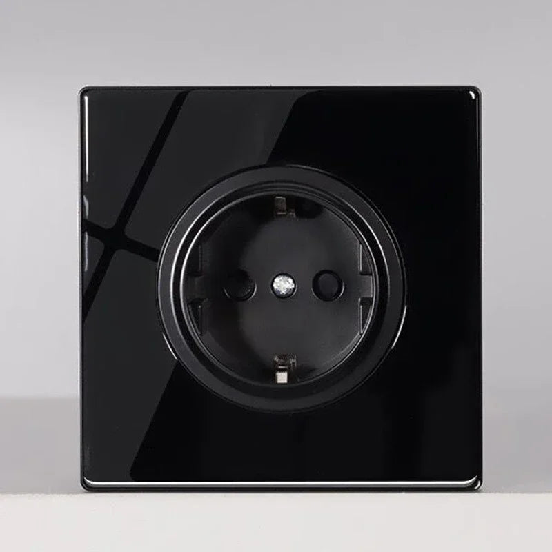 Tempered Glass Panel Blue Light Button Switch 1 2 3 4 Gang/1 2 Way LED Automatic reset Switch Indicator Light TV TEL Wal Socket