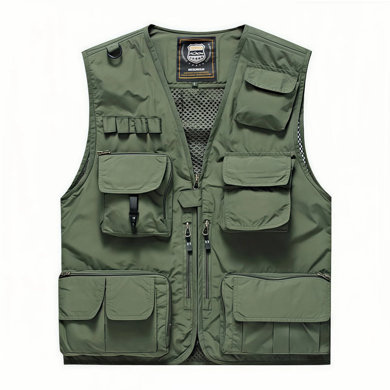2025 Multi-Pocket Men's Casual Four-Season Outdoor Fishing Vest Photography Gear Clip-On Shoulder Jacket Thin Layer Hiking Vest