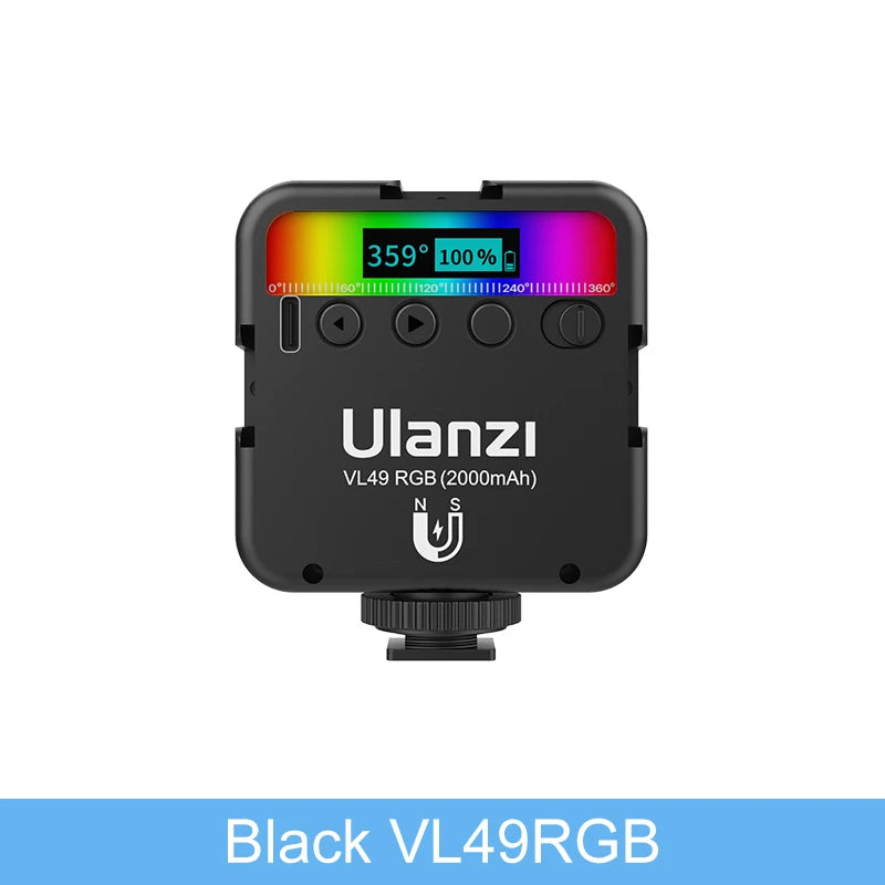 ភ្លើងវីដេអូ Ulanzi VL49 RGB Mini LED 2000mAh 2500K-9000K ភ្លើងថតរូបចល័ត Vlog បំពេញពន្លឺសម្រាប់កាមេរ៉ា DSLR SLR