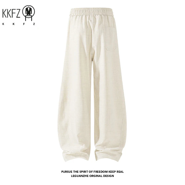 Male Oversized Loose Harem Trousers Elastic Drawstring Waist Linen Blend Fabric Baggy Cut For Youth Street Fashion Style