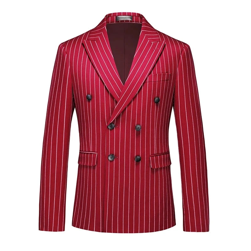 Men's Vertical-Striped Blazer, Perfect for Weddings, Parties, and The Office. Asian Sizes. White, Black, Blue, Gray, Red, Brown.