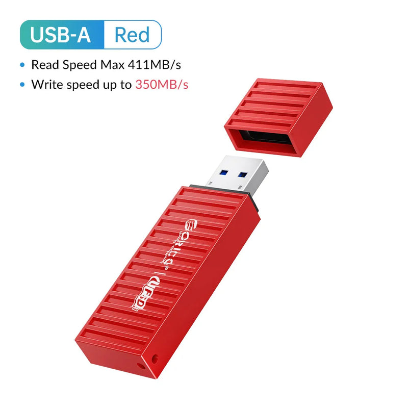 ORICO UFSD All Metal 256GB USB Flash Drive 411MB/S Pen Drives 512GB 128GB 64GB USB Stick Type C Pendrives Container Shape Design
