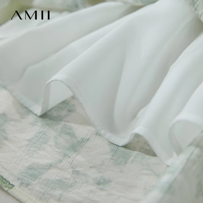 AMII រ៉ូបវែងដៃខ្លីបោះពុម្ពបែបសាមញ្ញសម្រាប់នារីទាន់សម័យឆ្នាំ ២០២៦ រ៉ូបថ្ងៃកំណើតកមូលបែបប្រណីត 12522153