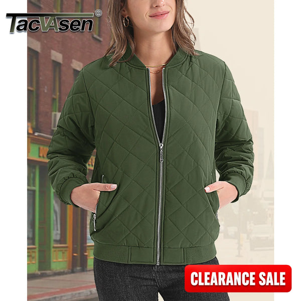 TACVASEN Women Casual Warm Padded Jackets Diamond Quilted Jackets Full Zip Classic Biker Jacket Winter Coats Streetwear Outwear