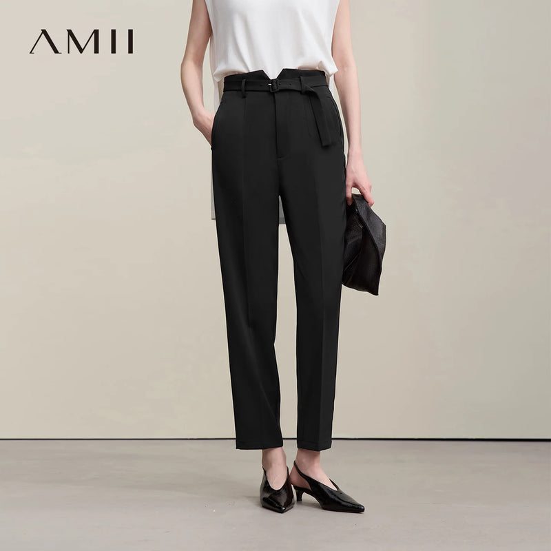 Amii Women's Tapered Pants 2026 Summer New Office Straight Fit Casual Trousers With Belted Versatile Women's Clothing 12622056