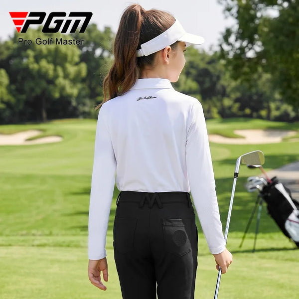 PGM Children Golf Polo Girls Ice Silk Long Sleeve Top Cool Sunscreen Versatile T-shirt YF907