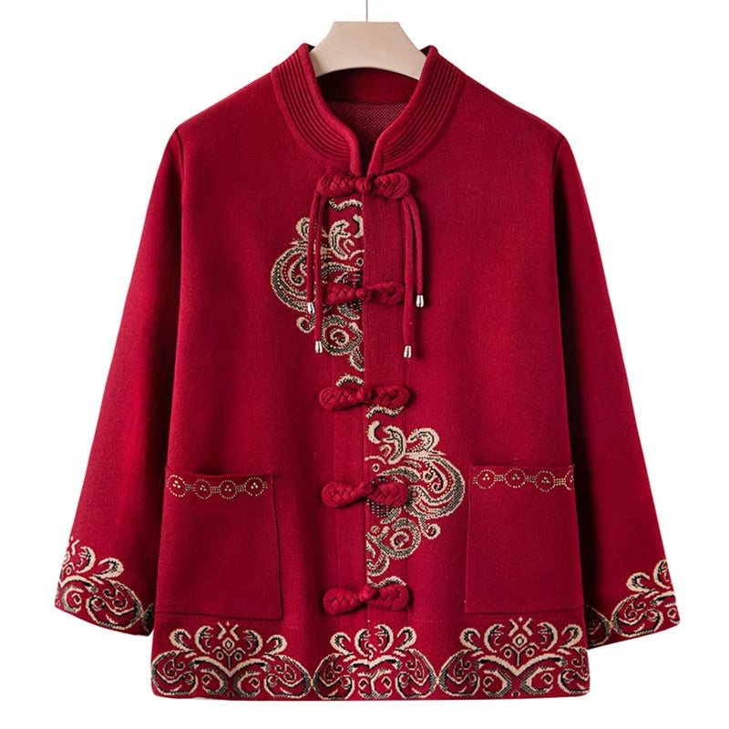 New In Coats & Jackets Vintage Printed Middle Aged Mother Spring Autumn Jackets China Style Women’s Coat Outerwears Grandma Top