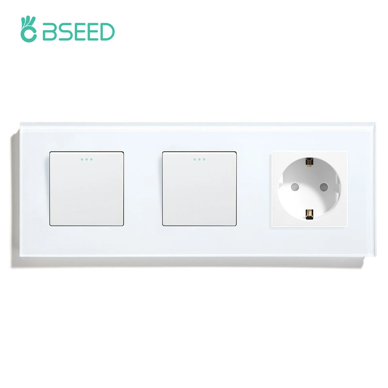 BSEED EU Standard Wall Button Switches Double 1Gang 1Way Wall Power Sockets USB Charger Glass Panel Type-C Socket Outlets