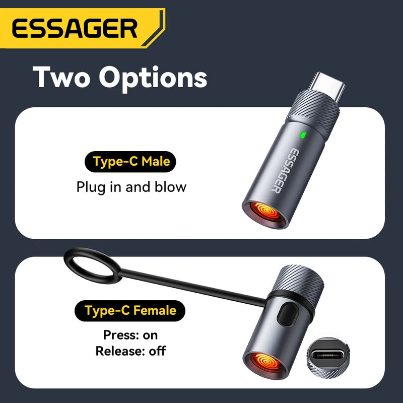 ភ្លើងបារី Essager TypeC Mini ធ្វើពីលួសទុងស្ទីន សុវត្ថិភាព និងសន្សំសំចៃថាមពល ដោយមិនចាំបាច់សាកថ្ម អាចយកតាមខ្លួនលើយន្តហោះបាន