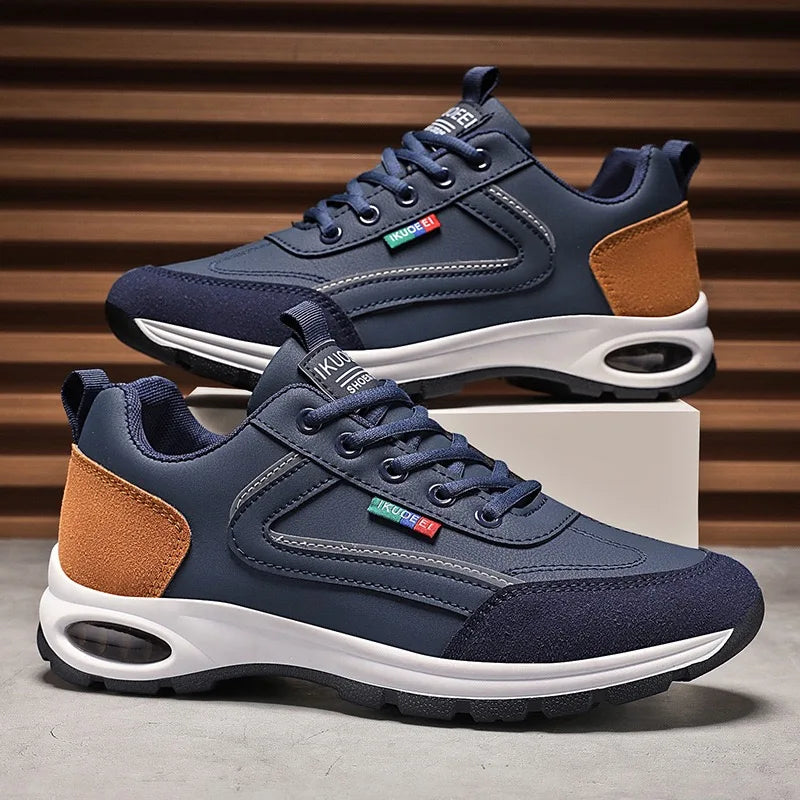 Mens Running Shoes 2025 New Splicing Leather Suede Cushioning Fashion Plus Size Comfortable Breathable Sports Leisure Shoes