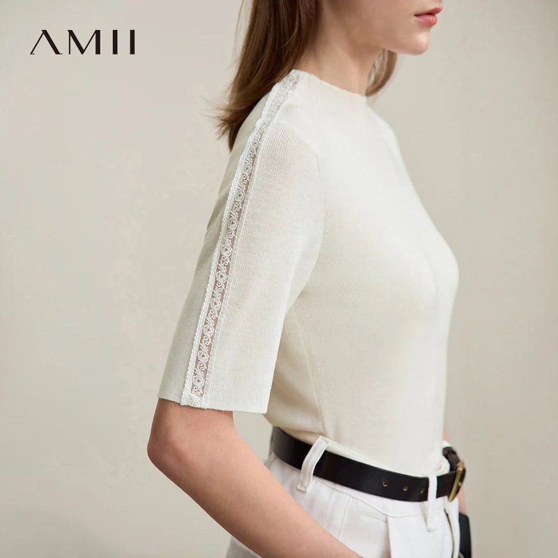 អាវយឺត AMII សម្រាប់នារី រដូវស្លឹកឈើជ្រុះ ឆ្នាំ២០២៦ ថ្មី រចនាបថឆើតឆាយប្រចាំថ្ងៃ រចនាបថចរប្រហោង ដៃមធ្យម អាវប៉ាក់ស្ដើងសម្រាប់នារី 12641068