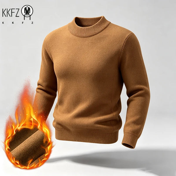 Mens Insulated Crew Neck Pullover Long Sleeve Ribbed Edge Knit Top For Urban Casual Style And Cold���Season Scenarios