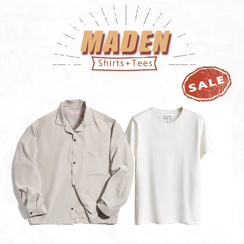 អាវ និងអាវយឺត Maden ដៃវែងបែបបារាំងបុរាណ កអាវគុយបា អាវយឺតប៊ូតុងធម្មតាសម្រាប់បុរស អាវយឺតពណ៌ស អាវពីរជាន់