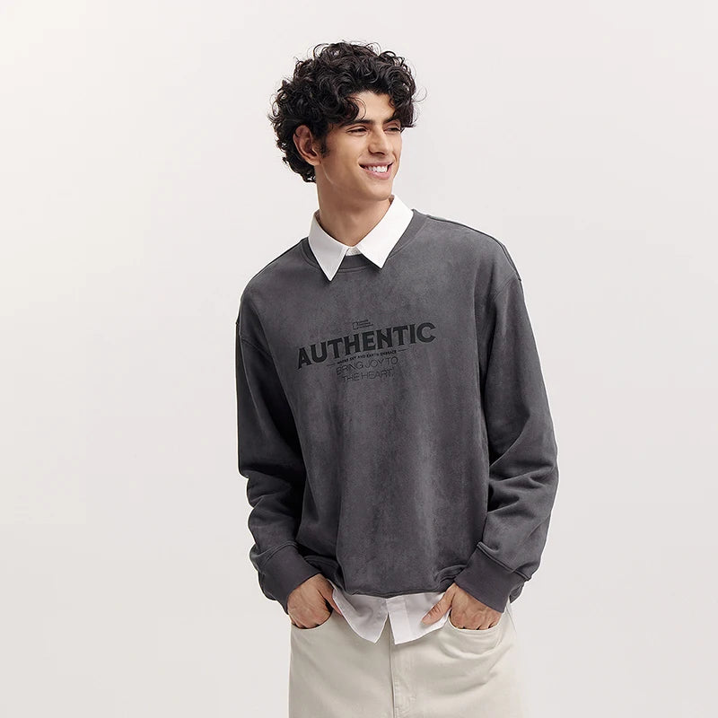 Semir Men Sweatshirt Letter Print 2026 Loose Fit Crew Neck Urban Casual Everyday Style Soft Comfortable Daily Wear Trendy