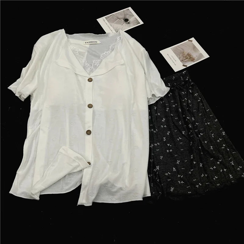 Women's Home Clothes Chest Pad Short Sleeve Sleepwear New Summer Pajamas with Shorts Night Wear Female Floral Nightwear Woman
