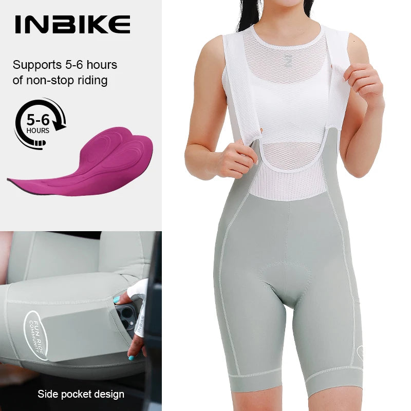 INBIKE Women's Cycling Bibs Pants High-waisted Summer Bike Shorts with Straps Shock Absorbing Bicycle Shorts MTB Cycling Clothes