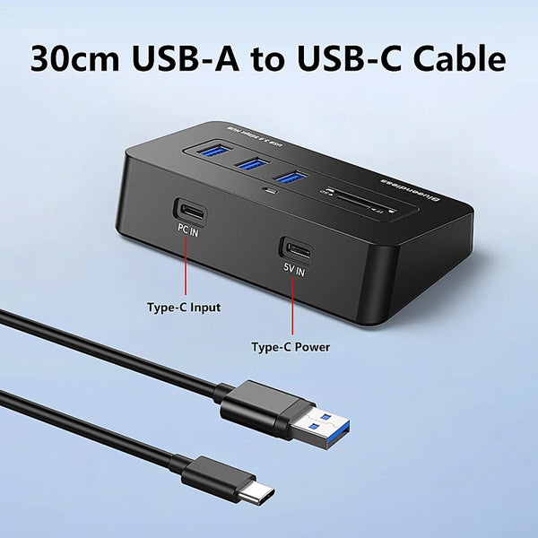 ខ្សែ Blueendless 30cm 2-in-1 USB 3.0 Hub 5Gbps មជ្ឈមណ្ឌលទិន្នន័យពហុច្រកល្បឿនលឿន 4 ច្រក USB-A & USB-C ឧបករណ៍ភ្ជាប់ពីរសម្រាប់កុំព្យូទ័រយួរដៃកុំព្យូទ័រ