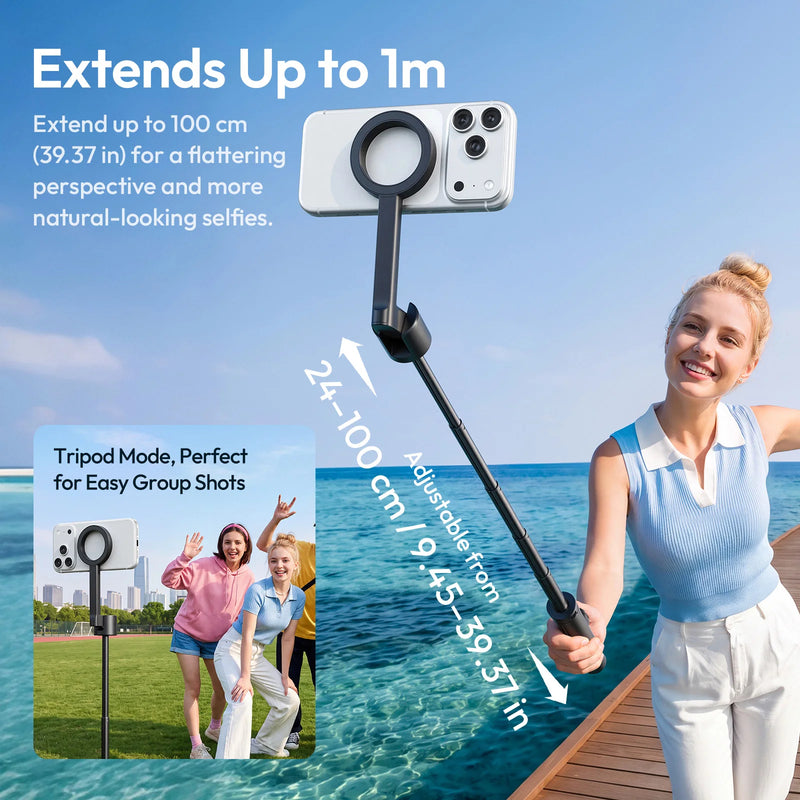 ដំបងថតរូប Selfie ម៉ាញេទិក Ulanzi SK33 ចល័តបើកដោយស្វ័យប្រវត្តិសម្រាប់ iPhone 17 16 Android ស្មាតហ្វូន ជើងទម្រដែលអាចបត់បានសម្រាប់ Vlog ក្រៅផ្ទះ