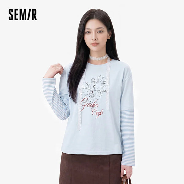 អាវយឺតដៃវែង Semir សម្រាប់នារី ឆ្នូតធំ បោះពុម្ពពីរដុំ ស្មាធ្លាក់ អាវធម្មតា សម្រាប់ពាក់ប្រចាំថ្ងៃ ឆ្នាំ២០២៦