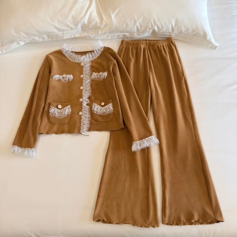 autumn and winter pajamas women's velvet autumn warm homewear