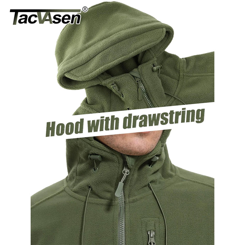 TACVASEN Fall Winter Men's Hooded Fleece Jacket Full Zip Up Soft Warmth Windproof Coat Outdoors Working Hiking Fishing Outerwear