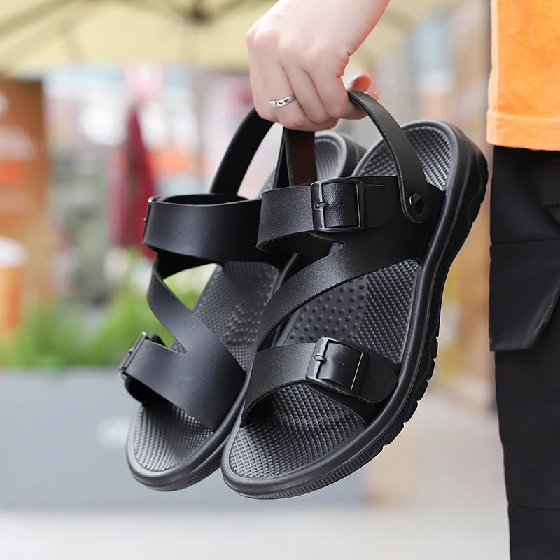 Summer Men PU Leather Sandals Open Toe Black Brown Cheap Sandals Big Size 47 48 Dropshipping