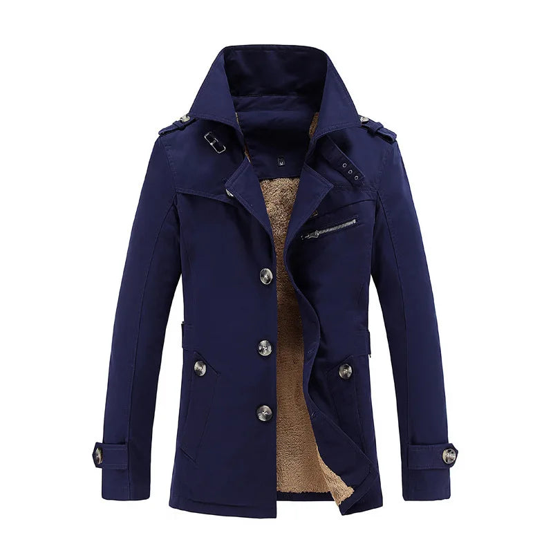 2026 New Men's Khaki Long-Sleeve Jacket, Green Single-Breasted Lapel Coat, Black or Blue Overcoat Available.