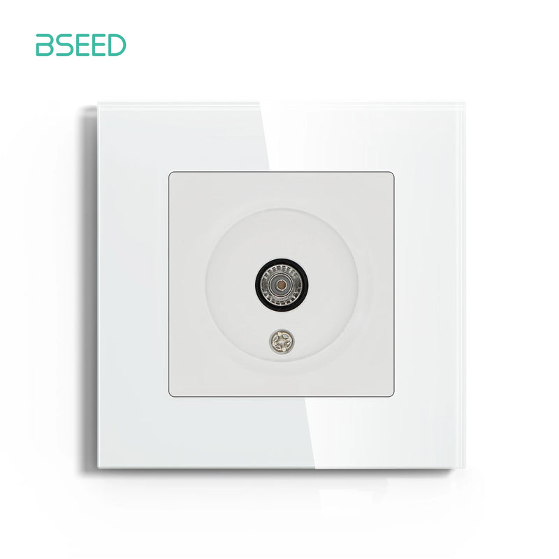 BSEED EU Standrad Wall Power Socket TV Plug RJ45 Internet Socket Satellite Outlet Glass Panel TV Telephone Computer