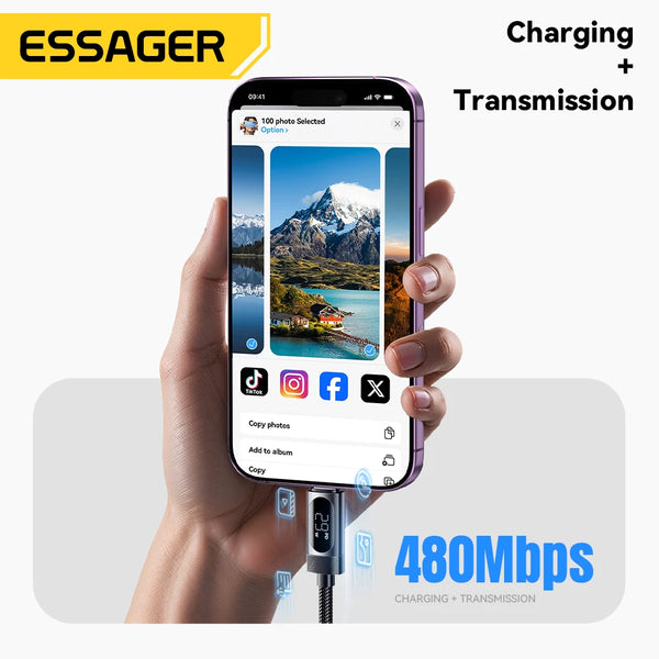 ខ្សែ USB ប្រភេទ C របស់ Essager សម្រាប់ iPhone 14 13 12 11 Pro Max PD 29W សាកថ្មលឿន ប្រភេទ C ទៅខ្សែភ្លើង សម្រាប់ iPad Macboo