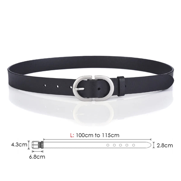 VATLTY 2022 Women's Leather Belt 2.8cm Natural Cowhide Silver Alloy Buckle Thin Belt Female Jeans Trousers Girdles Waistband