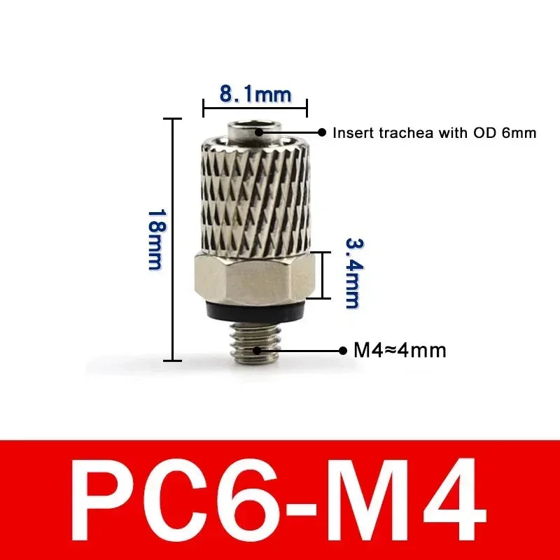 Male Thread M3 M4 M5 M6 -Air Tube 3mm 4mm 6mm OD Mini Pneumatic Pipe Connector Screw Through Quick Fitting Fast Twist Joint