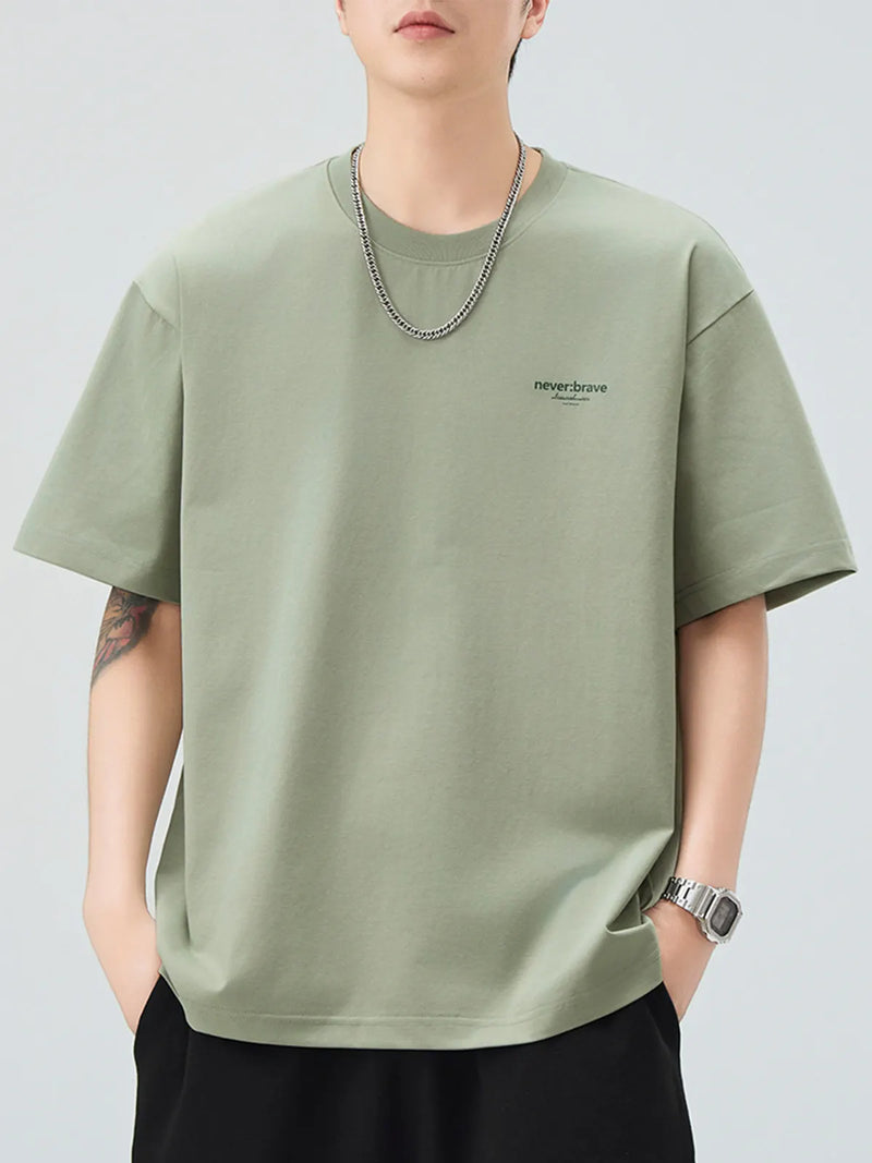 DUKEEN Men's Minimalist Print T-Shirt Summer 2026 Oversized Breathable Crew Neck Tee Casual Korea Style Short Sleeve Top