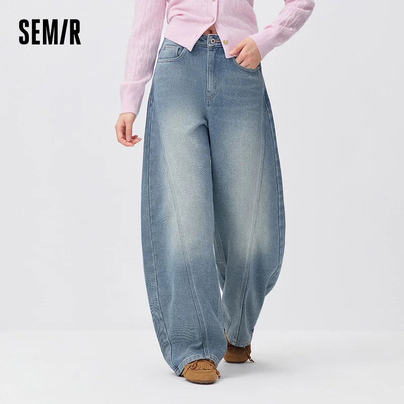 ខោខូវប៊យ Semir សម្រាប់នារី រចនាបន្ទះរោមចៀម រលុង ជើងកោង រចនាតិចតួចបំផុត សម្លៀកបំពាក់ប្រចាំថ្ងៃរដូវរងាថ្មីឆ្នាំ ២០២៦