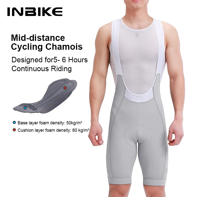 INBIKE Men's Cycling Bib Shorts with 3D High Density Sponge Padded Summer Cycling Clothing Man Breathable MTB Bibs with Pockets