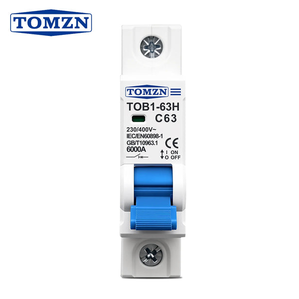 TOMZN 1P AC MCB TOB1-63H C Type AC 230/400V~ 50/60Hz Mini Circuit Breaker 3A 6A 10A 16A 20A 25A 32A 40A 50A 63A
