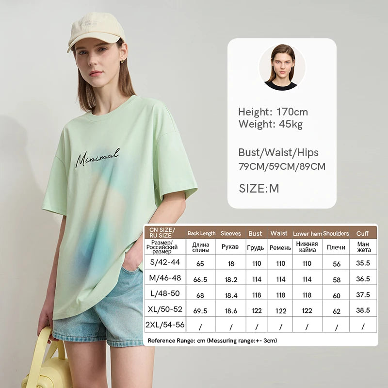 Amii Women's 2026 Summer T-shirt Loose Mid Length Letter Embroidery Dopamine Colorful Tees Gradient Female T-shirt 12512011