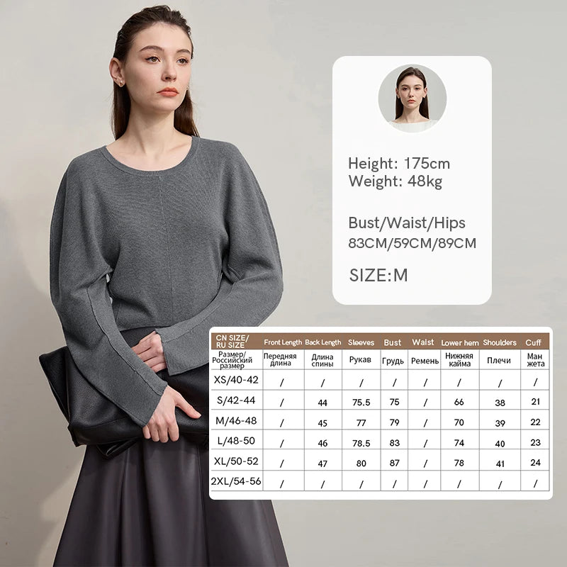 AMII Women's Sweater 2026 Autumn New Minimalist Solid Color Soft Knitwear O-neck Long Sleeve Pullover Short Top Female 12553083