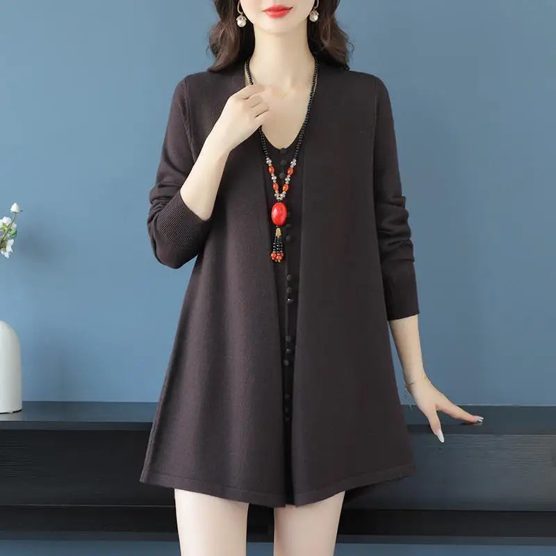 Loose Vintage Pullover Sweater Spring Autumn Knit Women's Clothing V Neck Long Sleeve Tops Middle Aged Mother Knitwear Jumper