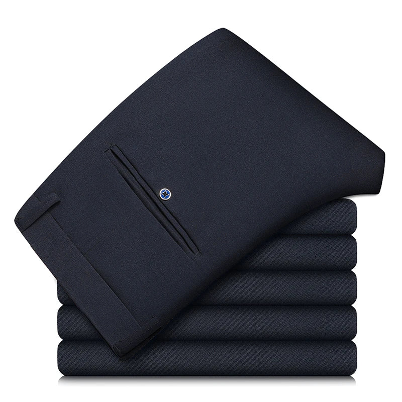 2026 Men's Elastic Casual Pants in Royal Blue And Black Slim Fit Trousers Fashionable Stretchy Leisure Trousers in Chinese.
