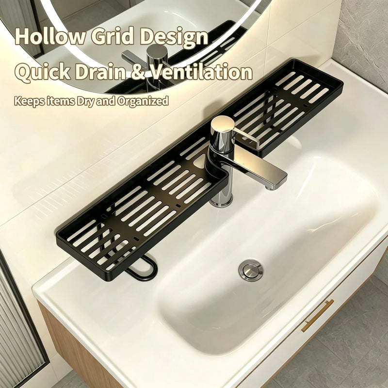 Punch-Free Wall Mounted Bathroom Mirror Front Storage Rack No Drill Sink Vanity Counter Organizer Shelf for Cosmetic Toiletries