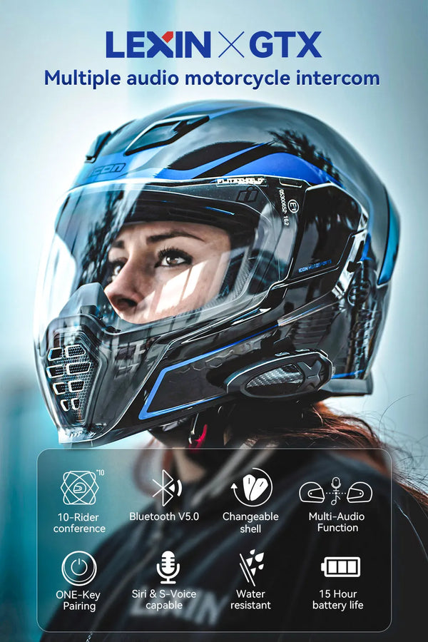 LEXIN-GTX Intercom Bluetooth For Motorcycle Helmet Headset Support Intercom& Listen to Music At One Time10 Riders 2000m