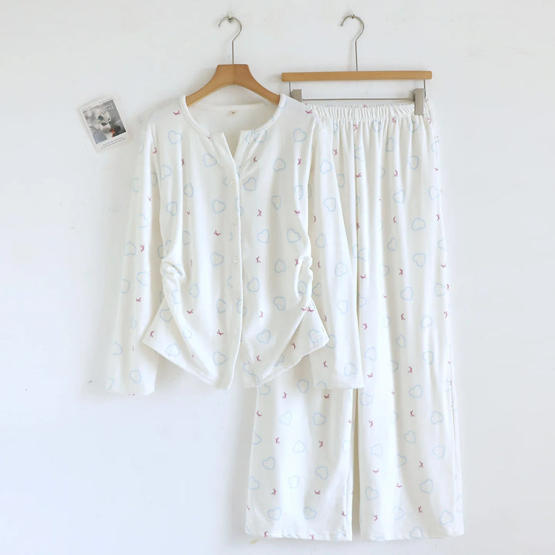 Warm Women's Pajamas Soft Pijamas Set for Women Home Suit Autumn Winter Printed Sleepwear Casual Two-piece Trousers Homewear